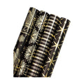 WRAPAHOLIC 30 Inch Christmas Wrapping Paper Roll - Jumbo Roll Black Gold Christmas Sleigh Holiday Design with Metallic Foil Shine - 4 Rolls - 30 Inch x 120 Inch Per Roll