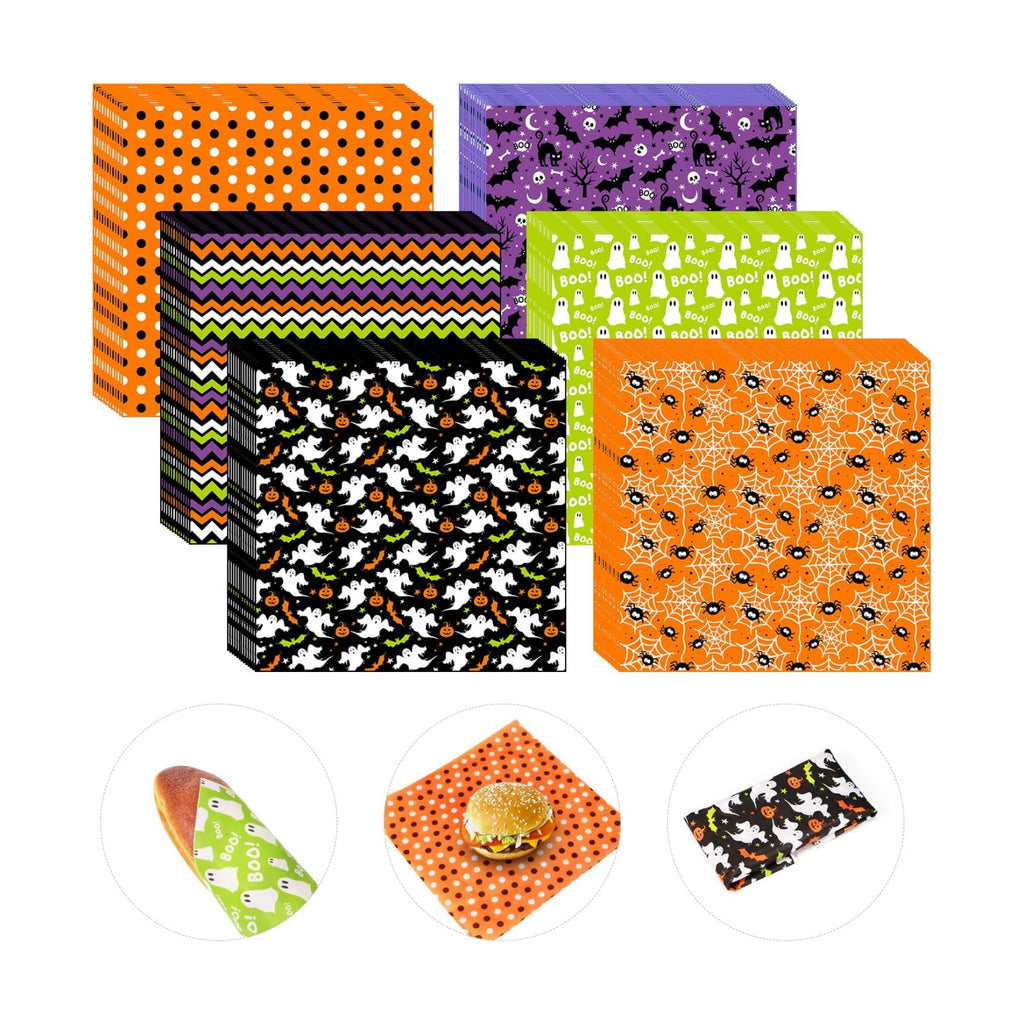 480 Pcs Halloween Wax Paper Dry Waxed Deli Paper Sheets 12x12 inch Sandwich Wrap Food Basket Liner Parchment Sheets for Party Holiday Home Kitchen Bar Restaurant Party Decorations