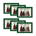 Artoid Mode Waterclor Green Buffalo Plaid Christmas Trees Placemats Set of 6, 12x18 Inch Winter Table Mats for Outdoor Home Party Kitchen Dining Decor
