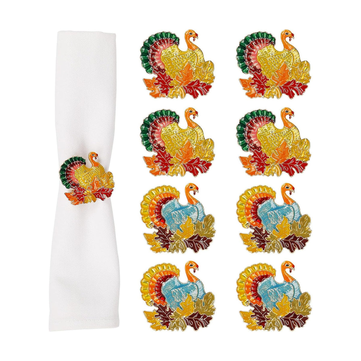 Thanksgiving Turkey Napkin Rings Set of 8, Fall Napkin Rings Metal Napkin Holders Gold Serviette Buckles for Thanksgiving Autumn Party Home Kitchen Dinner Table Celebration (Turkey)