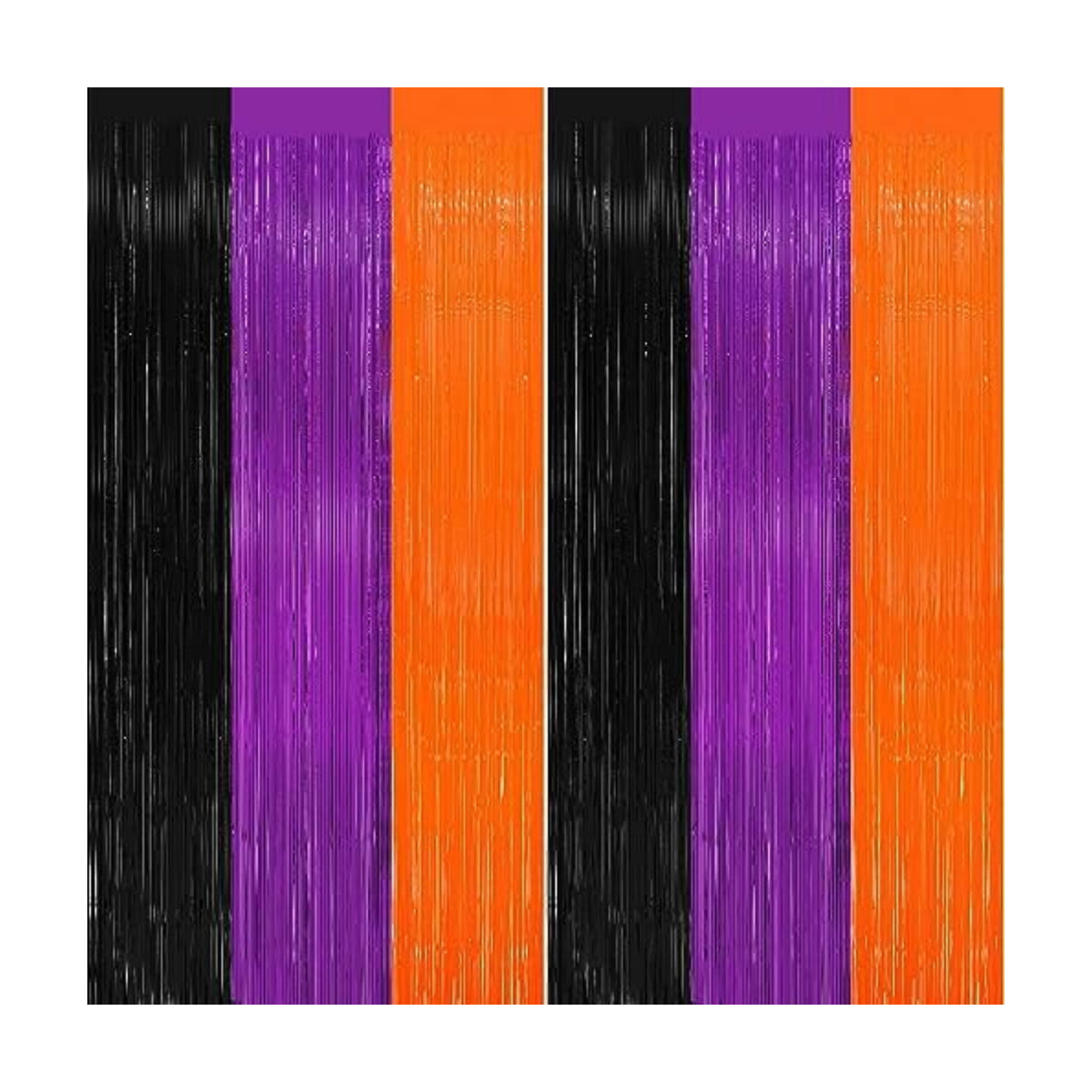 2 Pack 3.2ft x 9.8ft Halloween Foil Fringe Curtain, Black Orange Purple Metallic Tinsel Curtains Streamer Large Party Photo Booth Props Backdrops for Wall Door Indoor Outdoor Decorations
