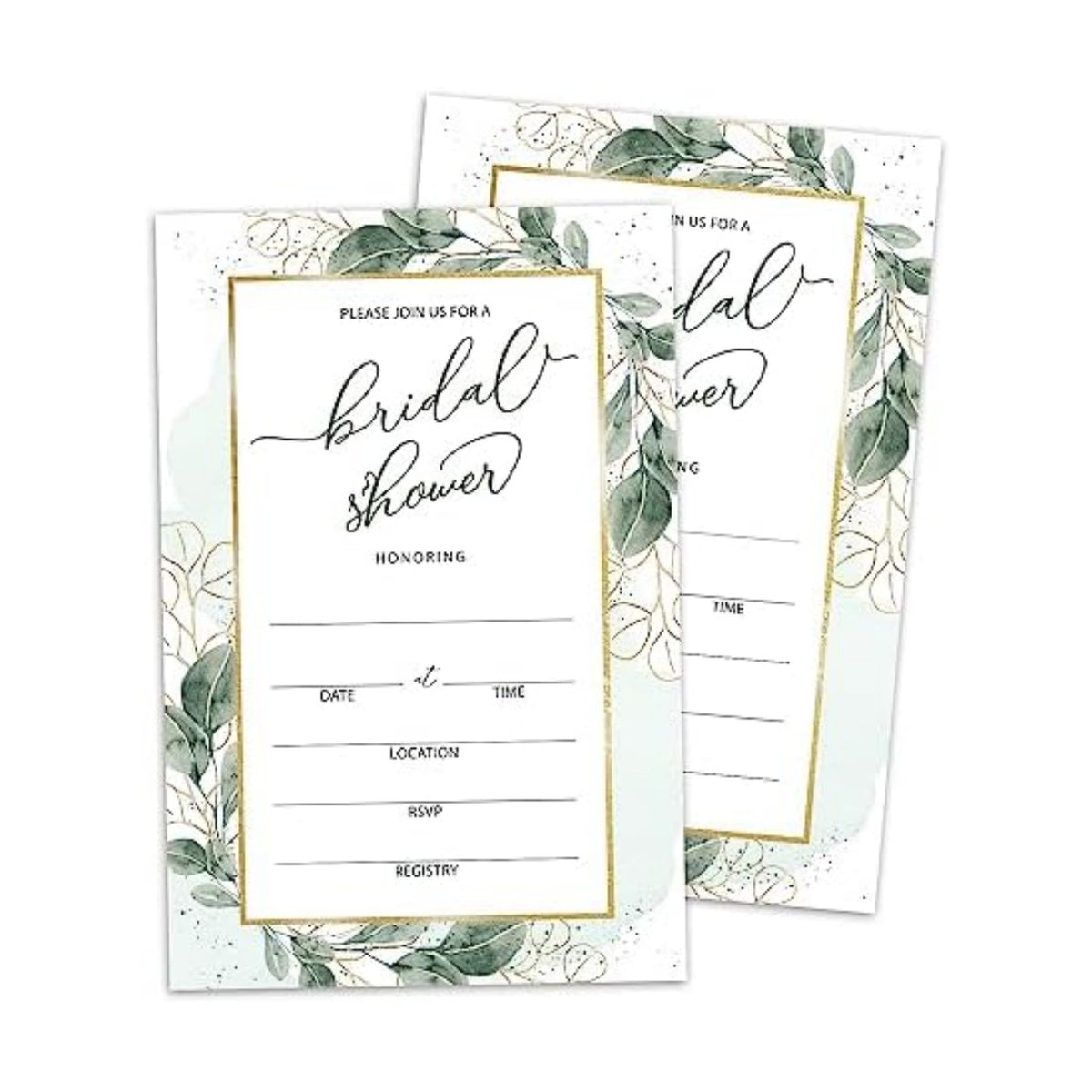 WwongxianB Set of 25 Bridal Shower Eucalyptus Invitations with Envelopes, Greenery Invites for Bridal Shower, Wedding Party Invitations, Fill in Style Invites Cards -012
