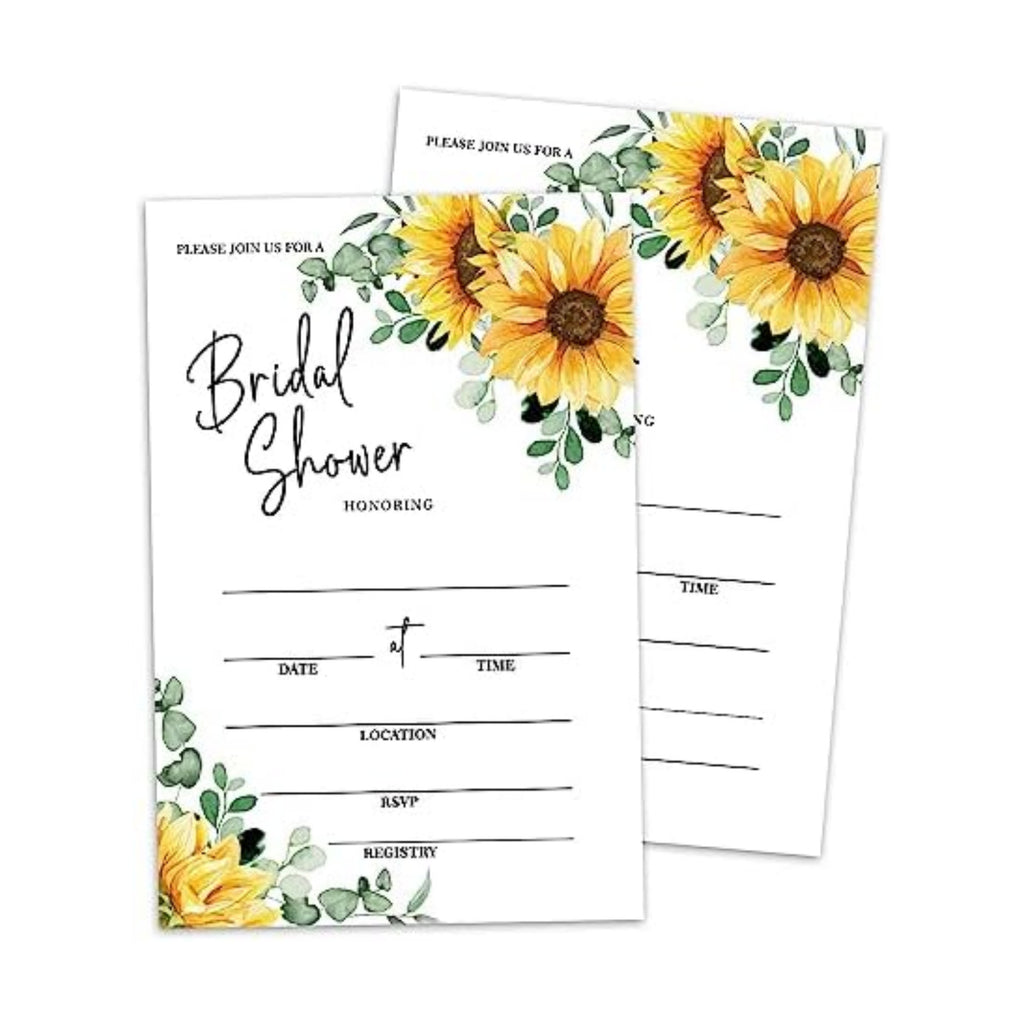 WwongxianB Set of 25 Bridal Shower Sunflower Invitations with Envelopes, Greenery Invites for Bridal Shower, Wedding Party Invitations, Fill in Style Invites Cards -009