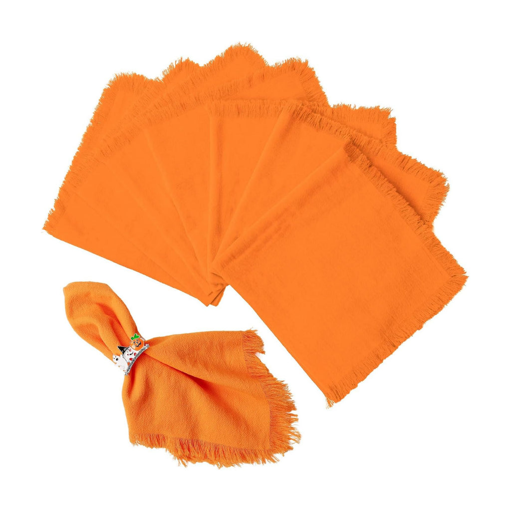 Thanksgiving Washable Cloth Napkins Bulk, Reusable Absorbent Soft Napkins Set of 8 with Elegant Fringe for Dinner, Weddings Decorations, Family Event Parties(8 Pack,Orange)