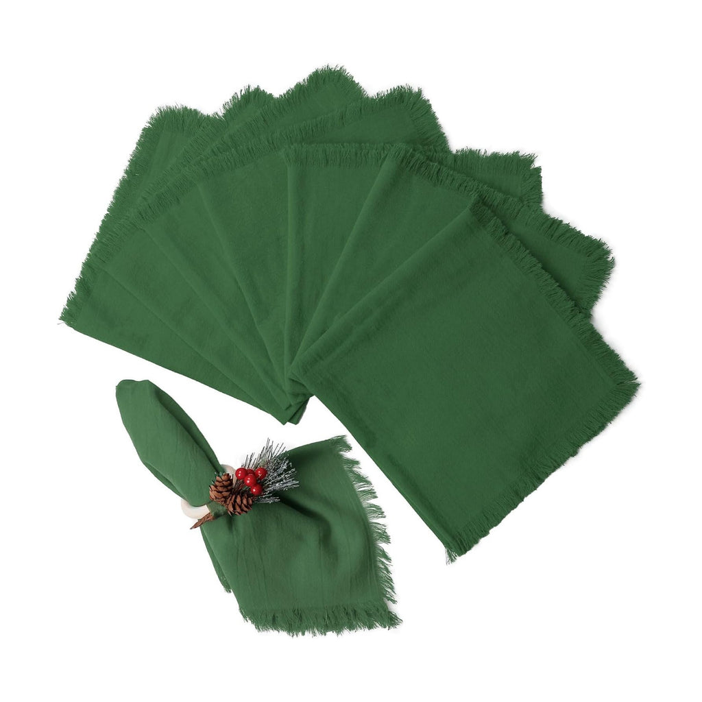 Wonlex Christmas Cloth Napkins Set of 8, 18x18 Inches Cotton Napkins Cloth Washable Reusable with Elegant Fringe for Table Dinner, Xmas Decorations, Family Event Parties(8 Pack,Green)