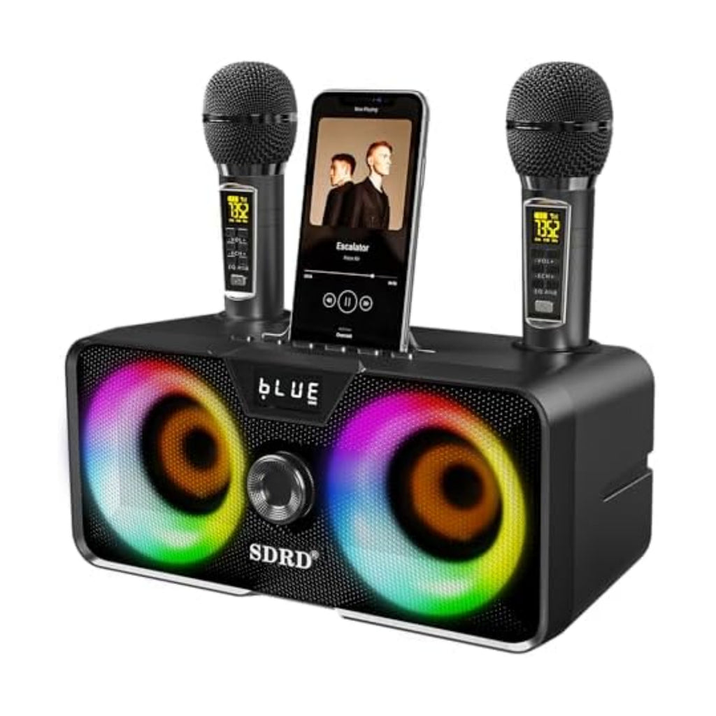 Karaoke Machine for Adults and Kids with 2 UHF Wireless Microphones,Portable Bluetooth Speaker PA Speaker System with LED Party Lights for Home Party, Picnic,Car,Outdoor/Indoor/Birthday Gifts