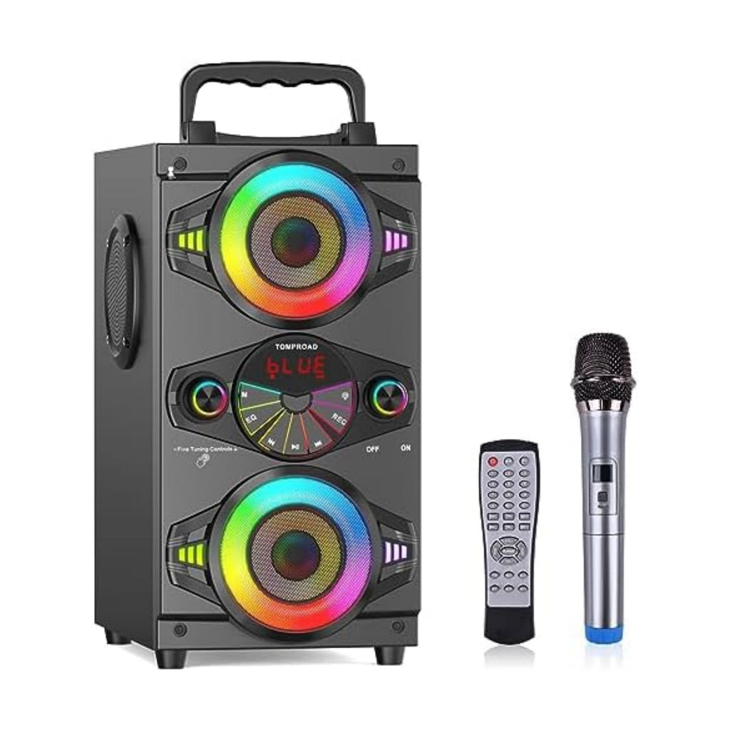 Bluetooth Speakers, 60W Portable Wireless Loud Outdoor Home Party Bluetooth Speaker with Subwoofer, FM Radio, LED Colorful Lights, Microphone, Remote and Big Powerful Stereo Deep Bass Sound Boombox