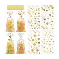 COQOFA 100 Pcs Gold 5"X11" Gift Wrap Cellophane Treat Bags Clear Party Favor Candy Cookie Bags Plastic Goodie Storage Bag with Twist Ties for Birthday, Wedding,Party Decorations(4 Patterns)