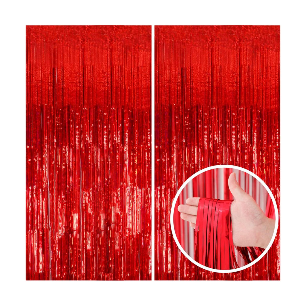 2 Pack Red Streamers Party Backdrop Christmas Decorations Foil Fringe Backdrop Curtains Carnival Casino Theme Birthday New Year Holiday Celebration Bachelorette Party Decorations Supplies