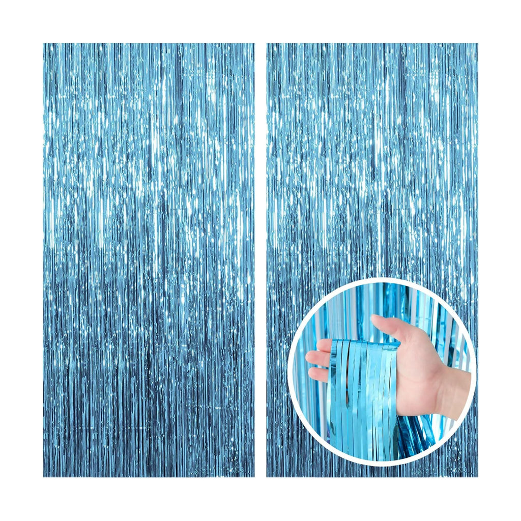 2 Pack Blue Backdrop Curtain Tinsel Streamers Ocean Themed Decor Birthday Party Decorations Foil Fringe Backdrop Graduation Baby Shower Bachelorette Winter Party Decorations Supplies
