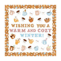 Christmas Winter Bulletin Boards - 115 Pcs Winter Cocoa Mug Marshmallow Design Set with Glue Points, Durable Cardstock & PET Film Protection for Classroom Winter Parties & New Year Xmas Decor