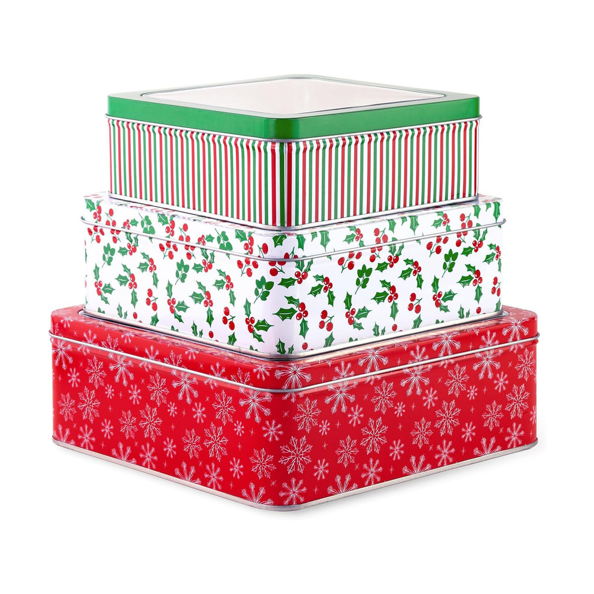 Steel Mill & Co. Square Tin Cookie Set of 3, Snowflake