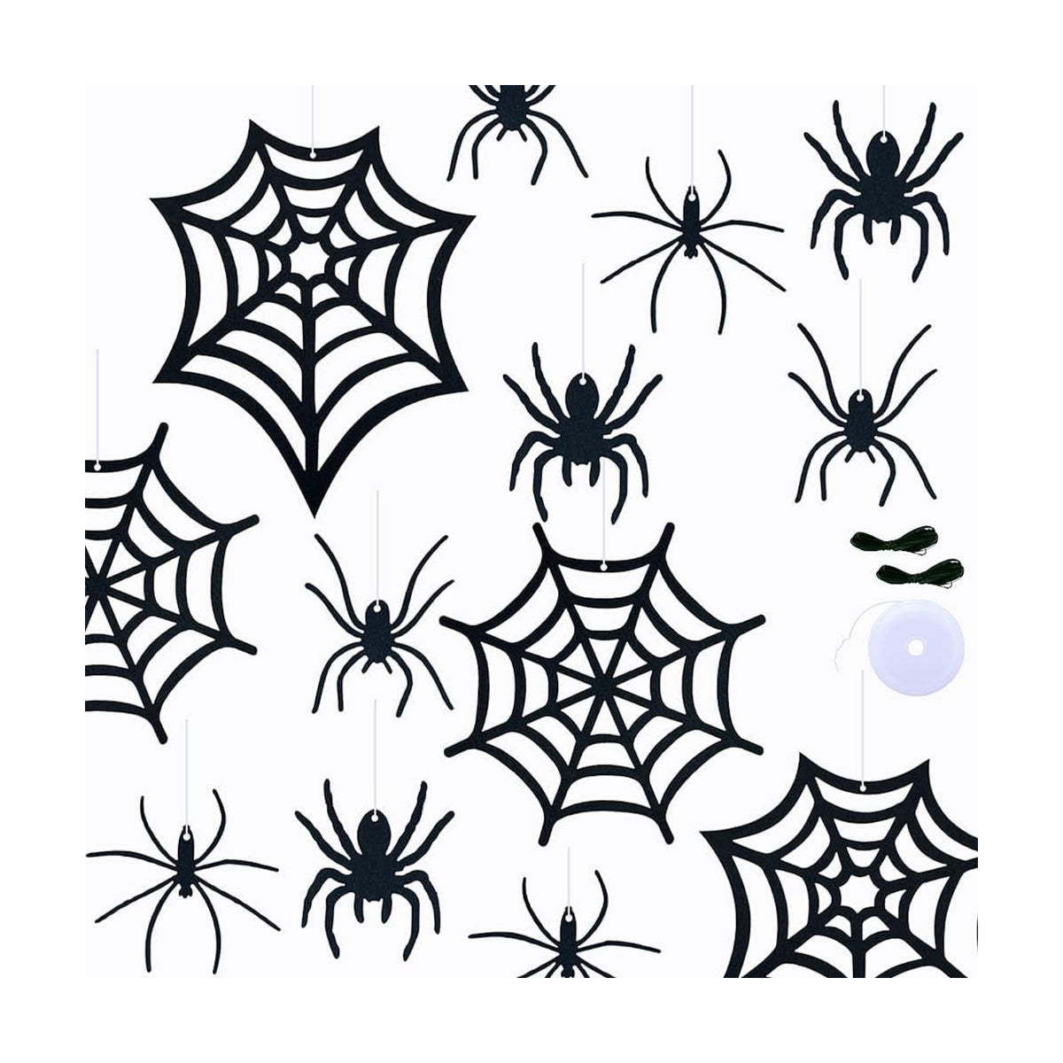 SaktopDeco 33 PCS Hanging Spider Decorations Spider Ornament Black Felt Spider Web Halloween Decorations for DIY House Decor