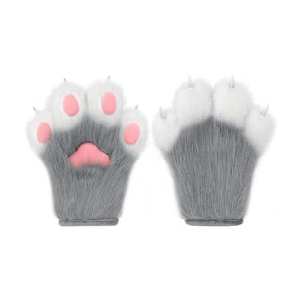 Faux Fur Plush Furry Cat Claw Gloves Fursuit Animal Fox Paws Mittens Halloween Cosplay Costume Accessories for Adult