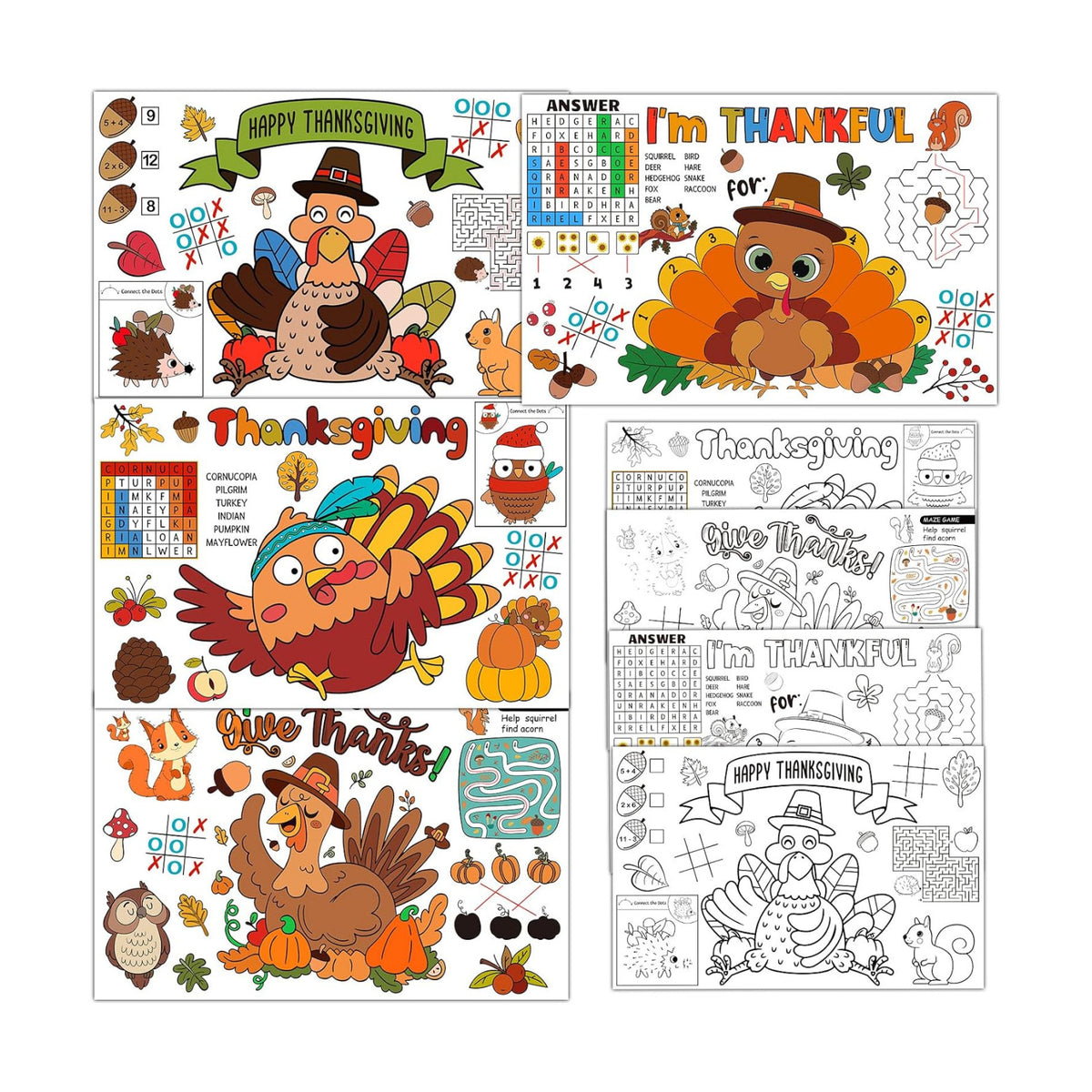 24 Pack Thanksgiving Paper Coloring Placemats for Thanksgiving Place Mats Turkey Paper Placemats Crafts for Coloring Activity