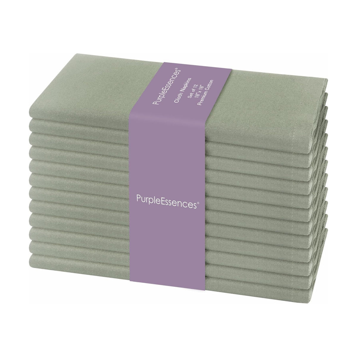 PurpleEssences Cloth Dinner Napkins 18x18 in Set of 12 - Sage Green