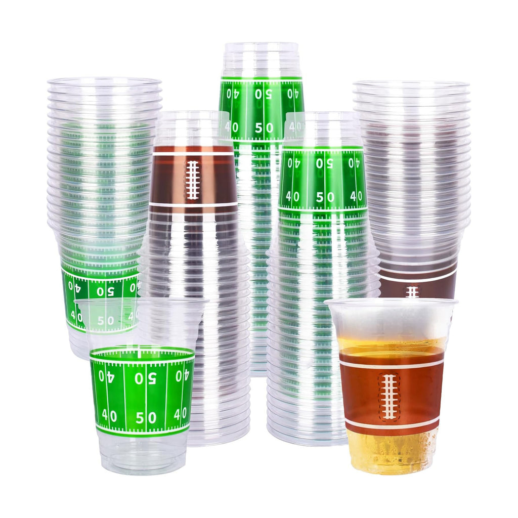 Gatherfun 100 Pcs 16oz Football Plastic Cups - Football Parties and Tailgate Events, Disposable & Convenient - Ideal Party Supplies & Party Favors for Football Themed Birthdays