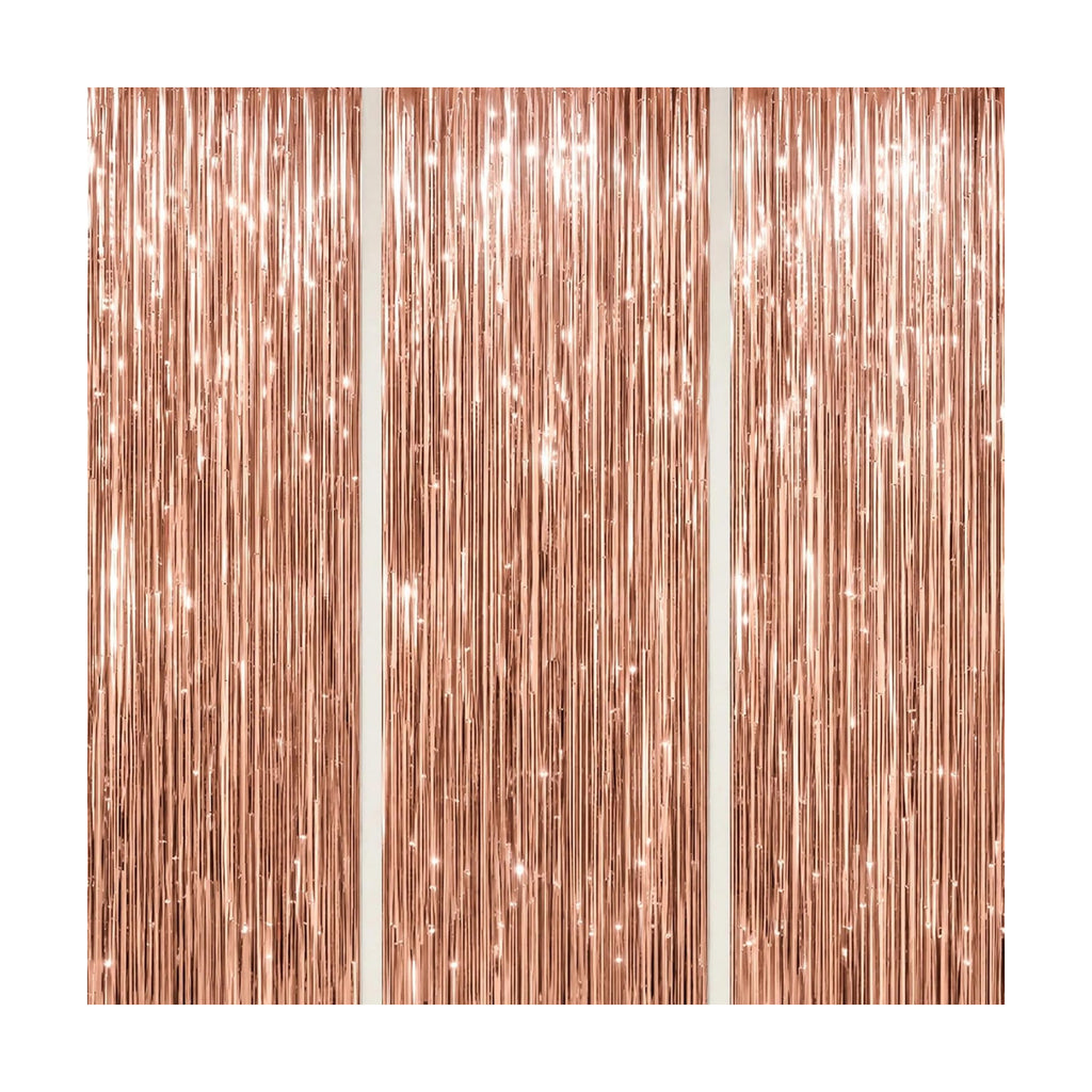 DECOCKRAT 3 Pack Foil Fringe Backdrop - Rose Gold Shiny Tinsel Curtains for Party Decoration/Photo Booth Props - 3.3x8.2 FT Metallic Foil Backdrop for Birthday, Wedding, Graduation, Christmas.