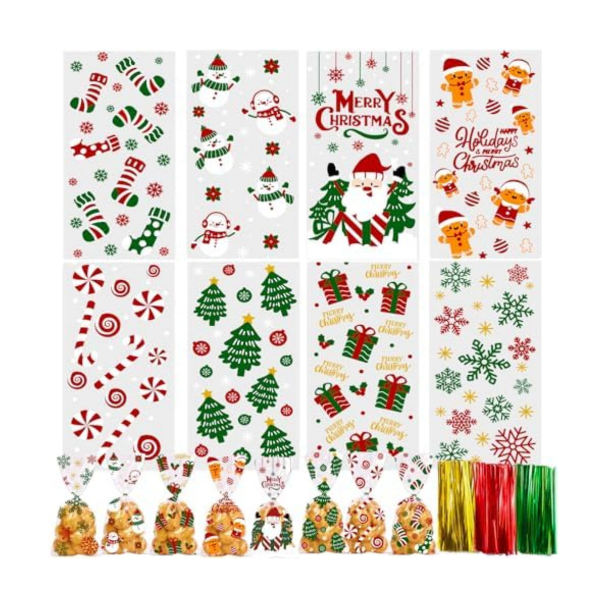 YUJUN 160PCS Christmas Cellophane Treat Bags Winter Party Favor Supplies