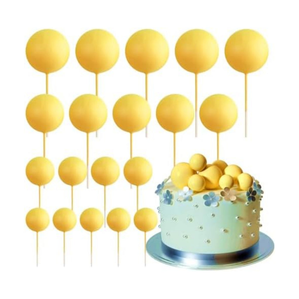 ASTARON 20 Pcs Foam Yellow Balls Cake Topper Decorations for Birthday Cake
