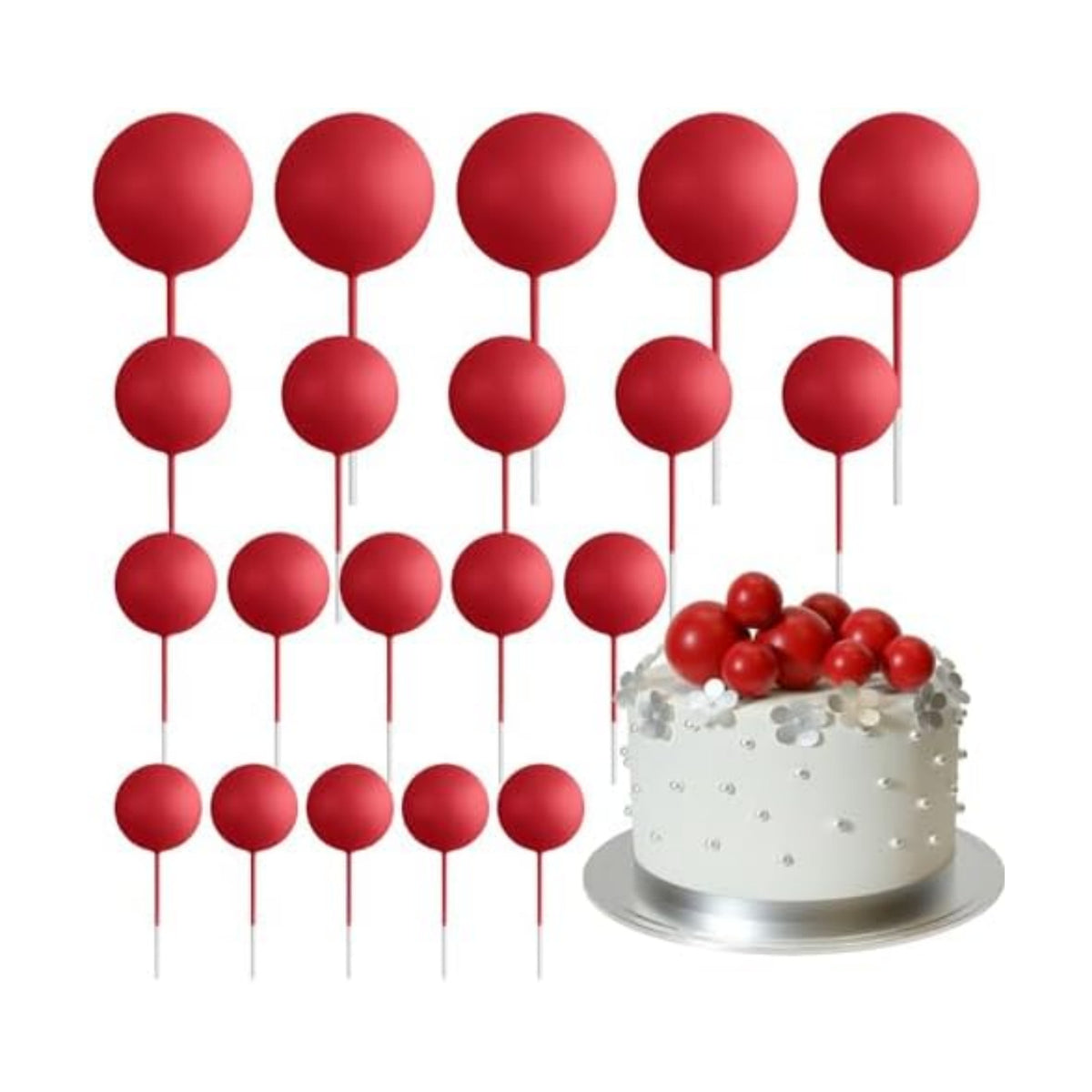 ASTARON 20 Pcs Foam Red Balls Cake Topper Decorations for Birthday Cake
