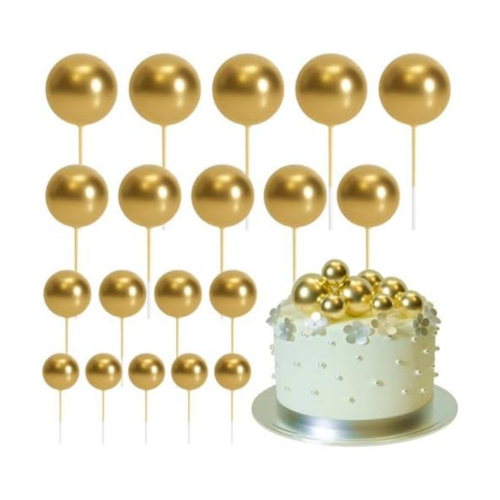 ASTARON 20 Pcs Gold Balls Cake Topper Decorations for Birthday Cake Decor