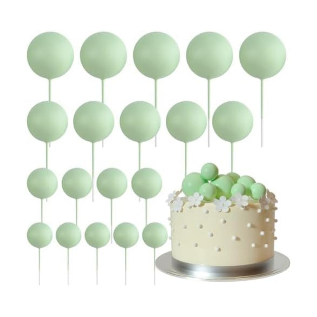 ASTARON 20 Pcs Light Green Balls Cake Topper Decorations for Birthday Cake