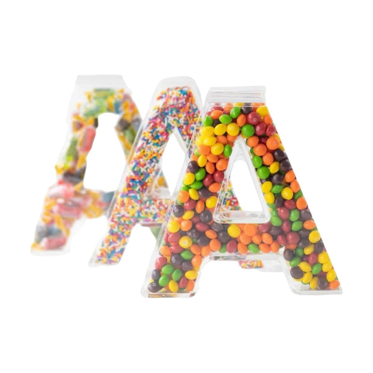 Fillable Alphabet Acrylic Tray Letter Candy Jar Reusable Party Food Jar with Magnetic Lid 10-Inch Sealed Decorative Box (A)