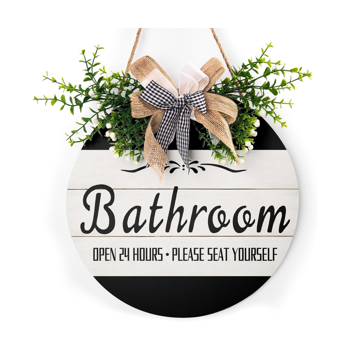Bathroom Front Door Sign Funny Wreaths Hanging Wooden Plaque Decoration Round Rustic Farmhouse Wall Art Decor for Home Porch Bathroom 12x12 Inch
