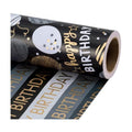 RUSPEPA Reversible Birthday Wrapping Paper Roll, Mini Roll, Black Gold Foil Happy Birthday Balloon & Stripe Text Design Gift Wrap Paper for Men, Boy, Adults, Party Celebration, 17.5 Inches x 32.8 Feet