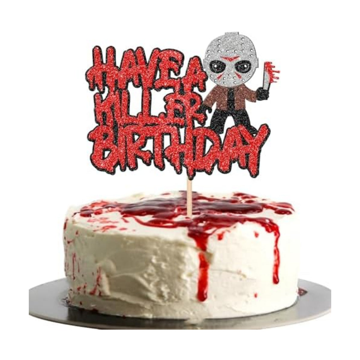 1 PCS Have a Killer Birthday Cake Topper - Glitter Horror Classic Halloween Cake Pick for Bloody Horror Theme Party Cake Decorations Supplies