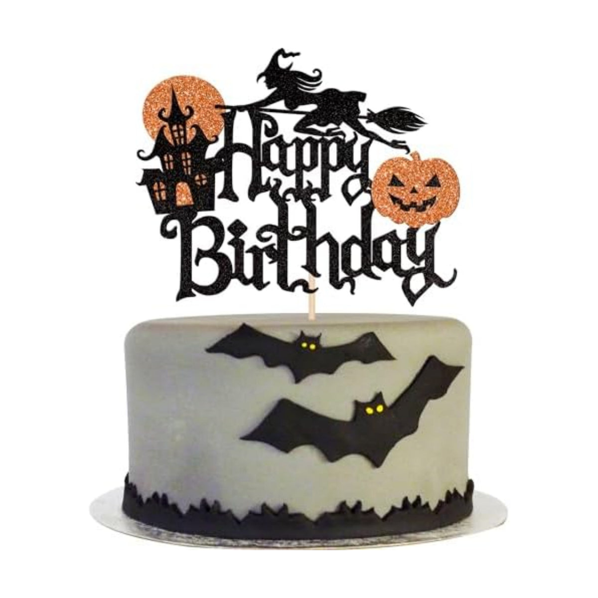 1 Pack Halloween Happy Birthday Cake Topper Glitter Witch Leg Haunted House Pumpkin Cake Pick for Halloween Themed Cupcake Decoration Birthday Party Supplies