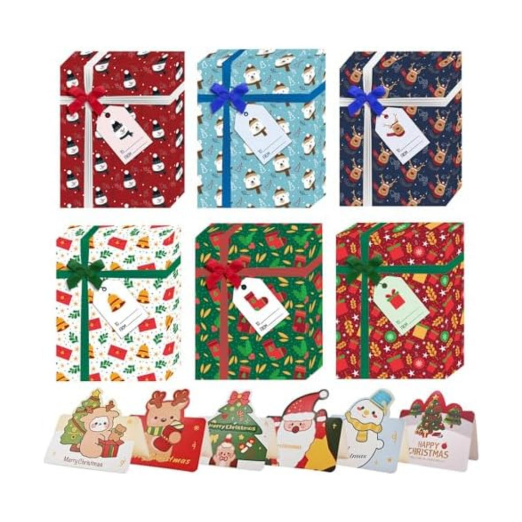 SeunKieer 6pcs Christmas Gift Card Box Holder with Bows, Merry Christmas Gift Greeting Cards Present Wrap Boxes Mini Favor Boxes for Wedding, Xmas, Holiday, Baby Shower Birthday Party Decoration