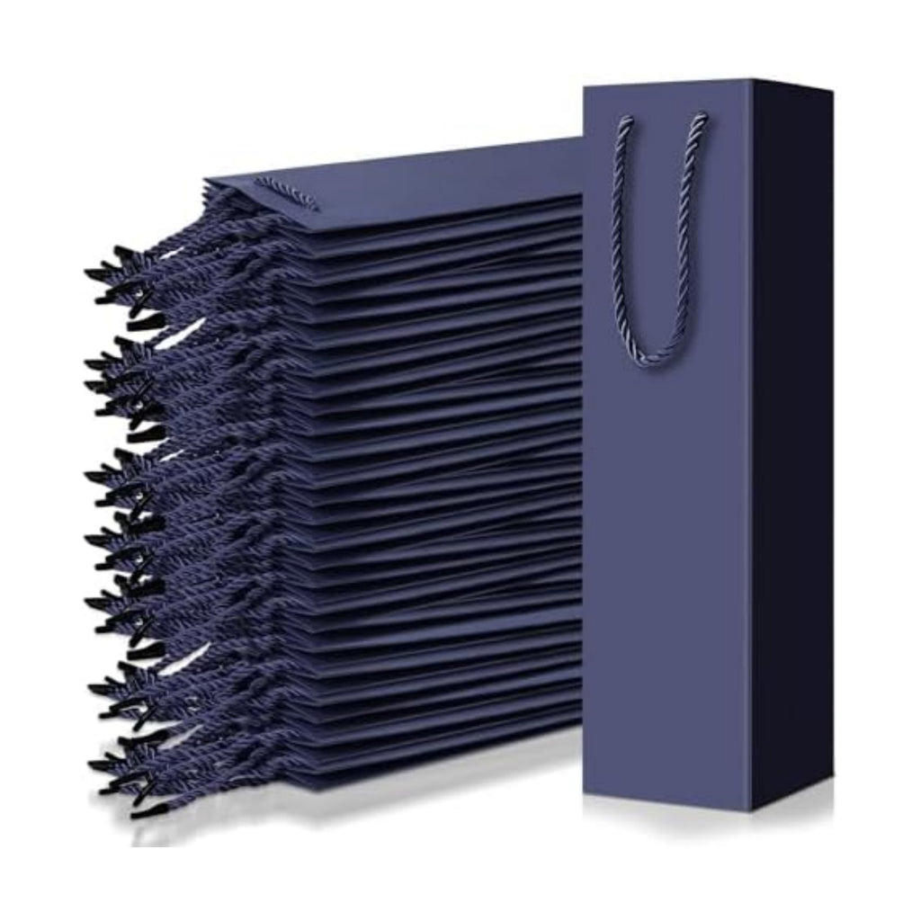 Fulmoon 80 Pack Wine Gift Bag Bulk, 4"x3.5"x14" Wine Bag, Dark Blue