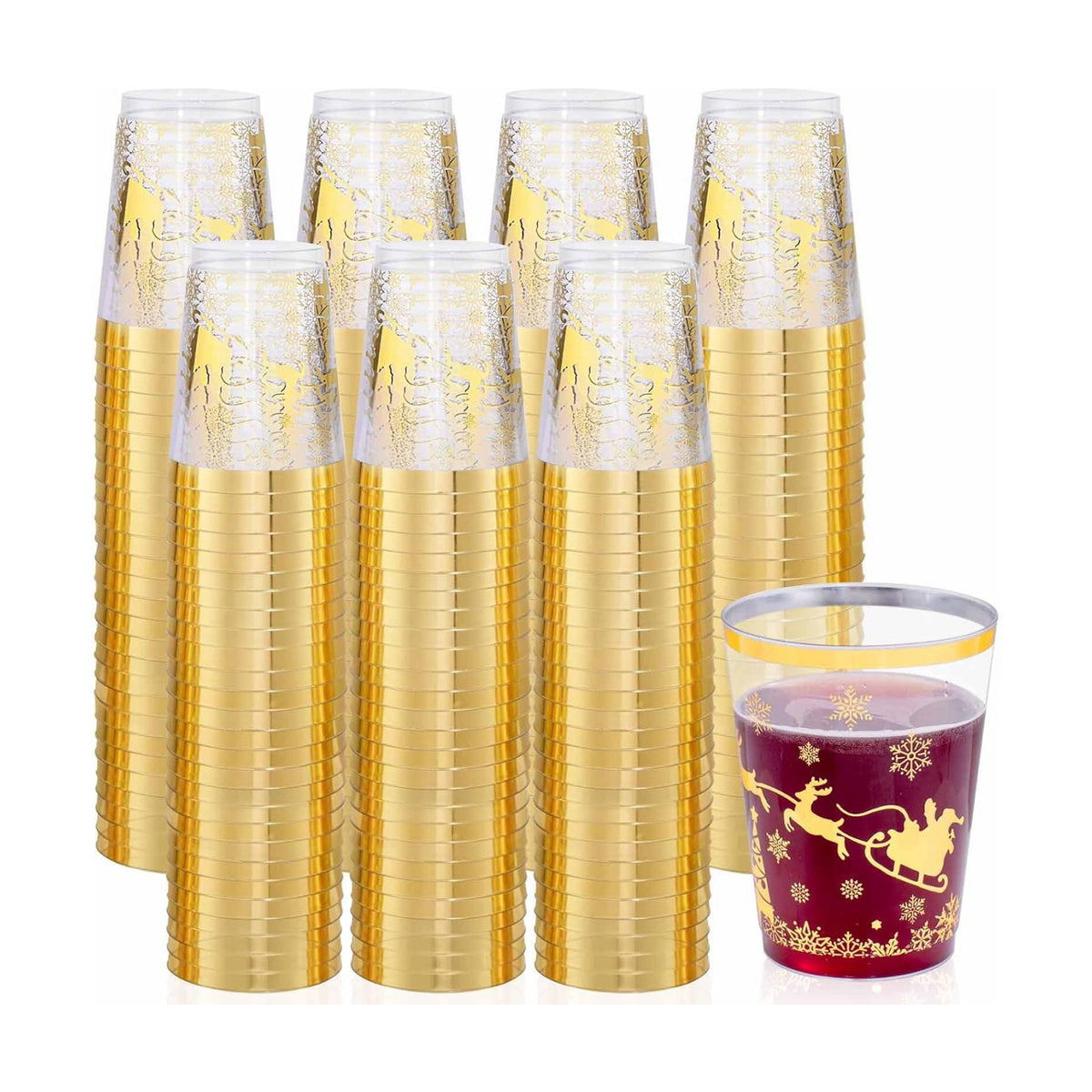 supernal 100pcs Christmas Party Cups,Gold Plastic Cups
