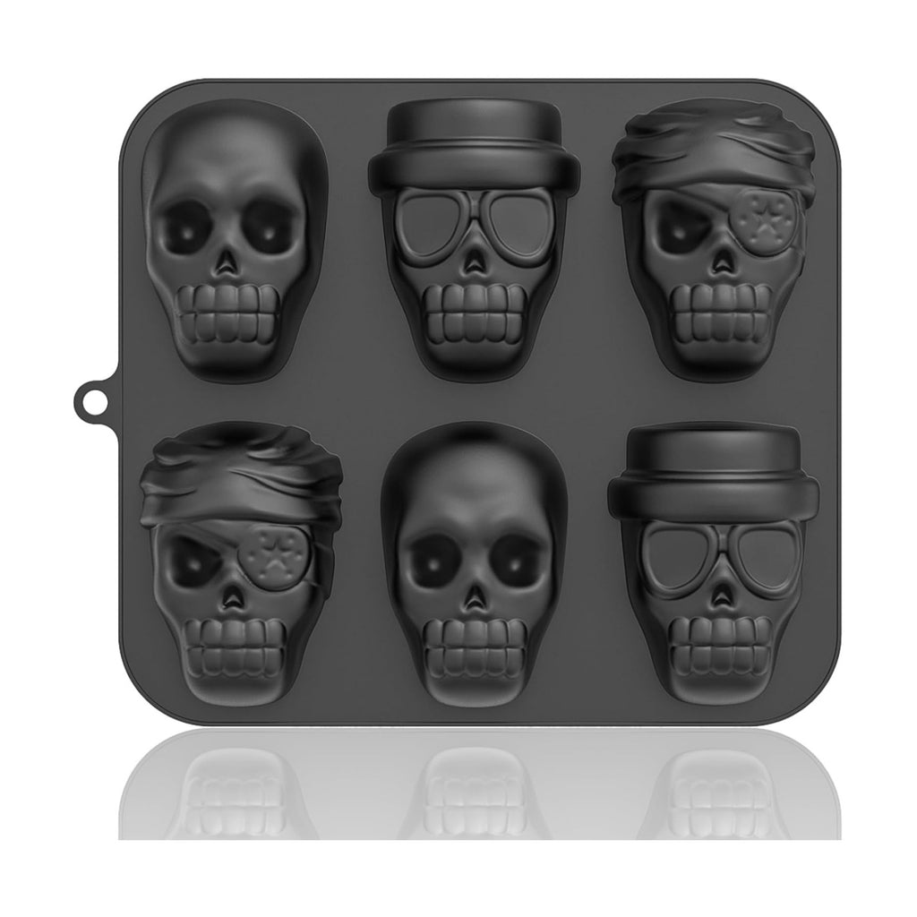 HKNMTT Halloween Silicone Molds for Baking Extra large, 6 Cavities 3D Skull Cake Pizza Soap Pan Molds, Nonstick Halloween Skeleton Mold for Ice Cupcake