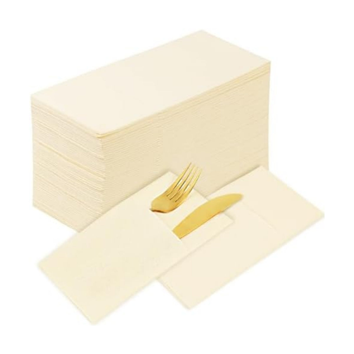 KAMMAK Dinner Napkins Disposable Beige Cloth like Paper Napkins with Pocket 100 Pack Folded Napkins Guest Hand Towel for Party Decoration, Wedding Reception, Bathroom and Kitchen (16.5 x 16.5 inch)
