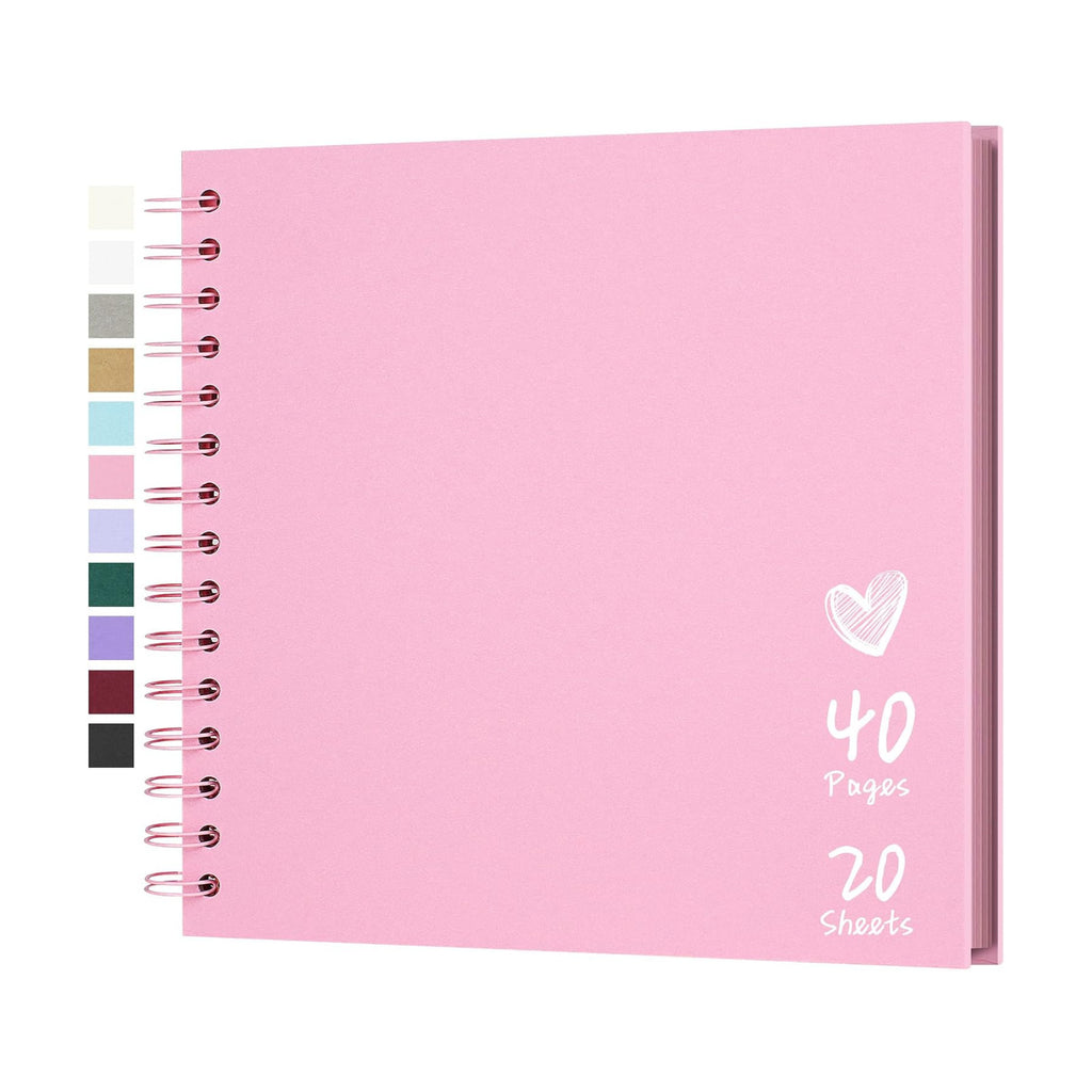 Scrapbook Photo Album 8"x8" 20 Sheets 40 Pages Hardcover Kraft Paper Pink