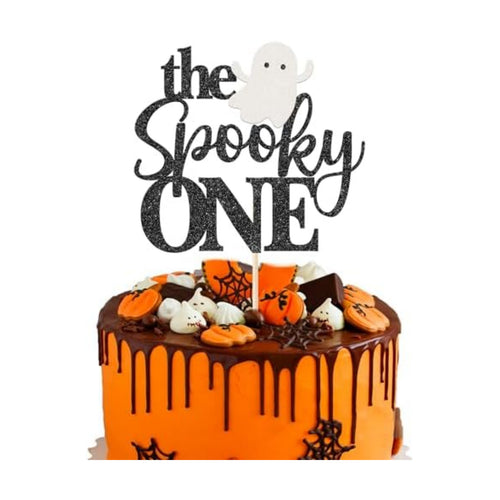 1 Pack The Spooky One Cake Topper Glitter The Spooky One Halloween Birthday Cupcake Picks 1st Birthday Goast Cake Decorations for Halloween Kids Birthday Party Supplies Black