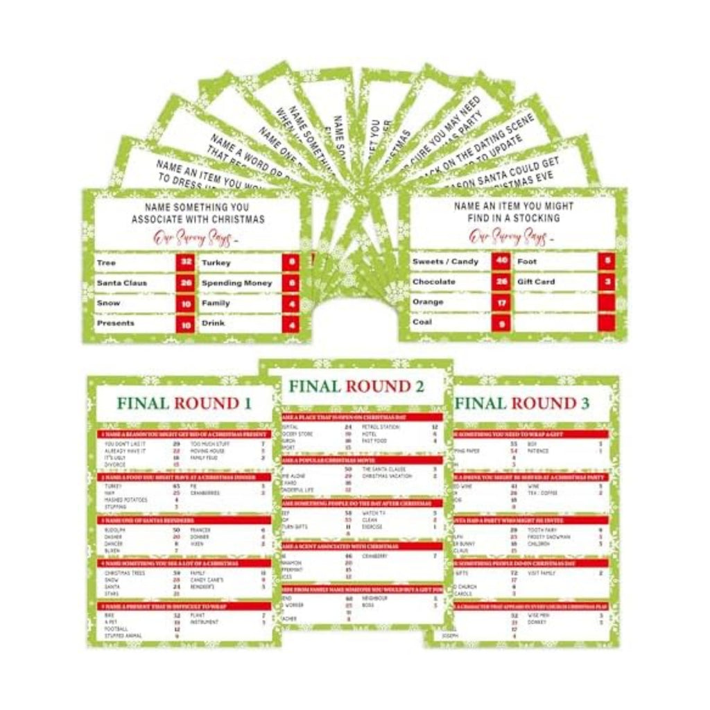 60 Pcs Christmas Family Feud Game,Funny Christmas Party Games, Christmas Trivia Game, Family Feud Quiz Holiday Games for Groups SD-WF01