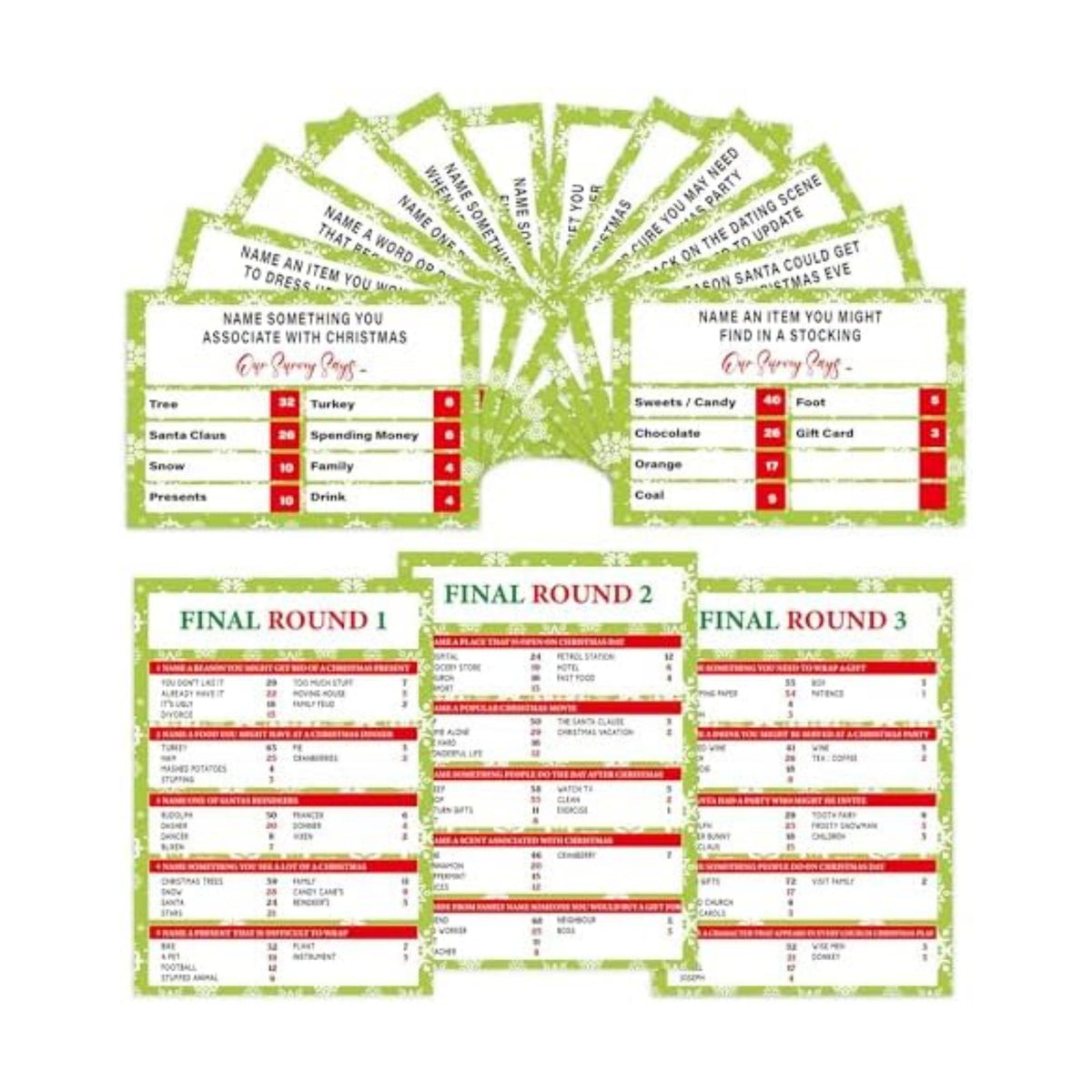 60 Pcs Christmas Family Feud Game,Funny Christmas Party Games, Christmas Trivia Game, Family Feud Quiz Holiday Games for Groups SD-WF01