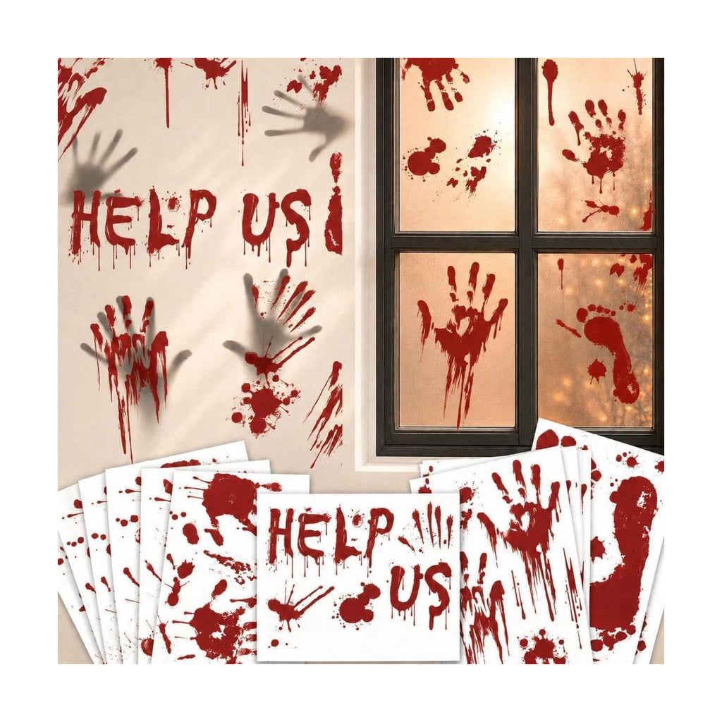 Halloween Window-Clings-Decorations Bloody-Handprint-Footprint Stickers, Scary Halloween Party Indoor/Outdoor Decoration, for Windows, Car - 12 Sheets