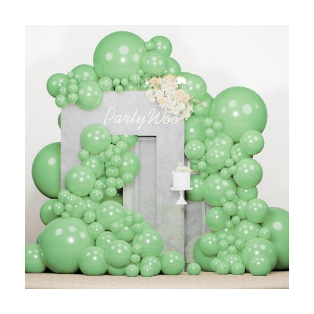 PartyWoo Pearl Light Green Balloons 140pcs Pastel Green Different Sizes