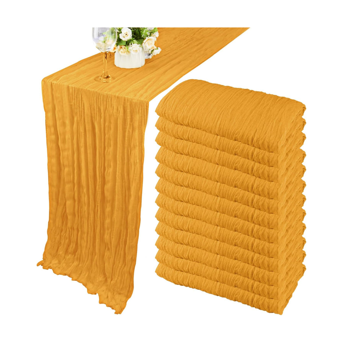 35x72 Inch Mustard Cheesecloth Table Runner Fall Thanksgiving Boho Decor