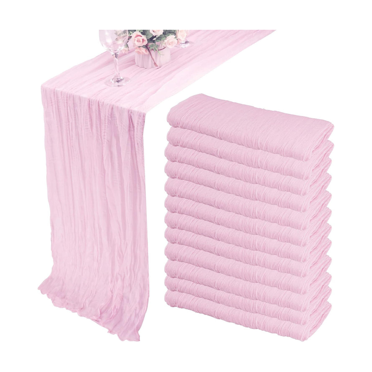 35x72 Inch Pink Cheesecloth Table Runner Boho Wedding Birthday Party Decor