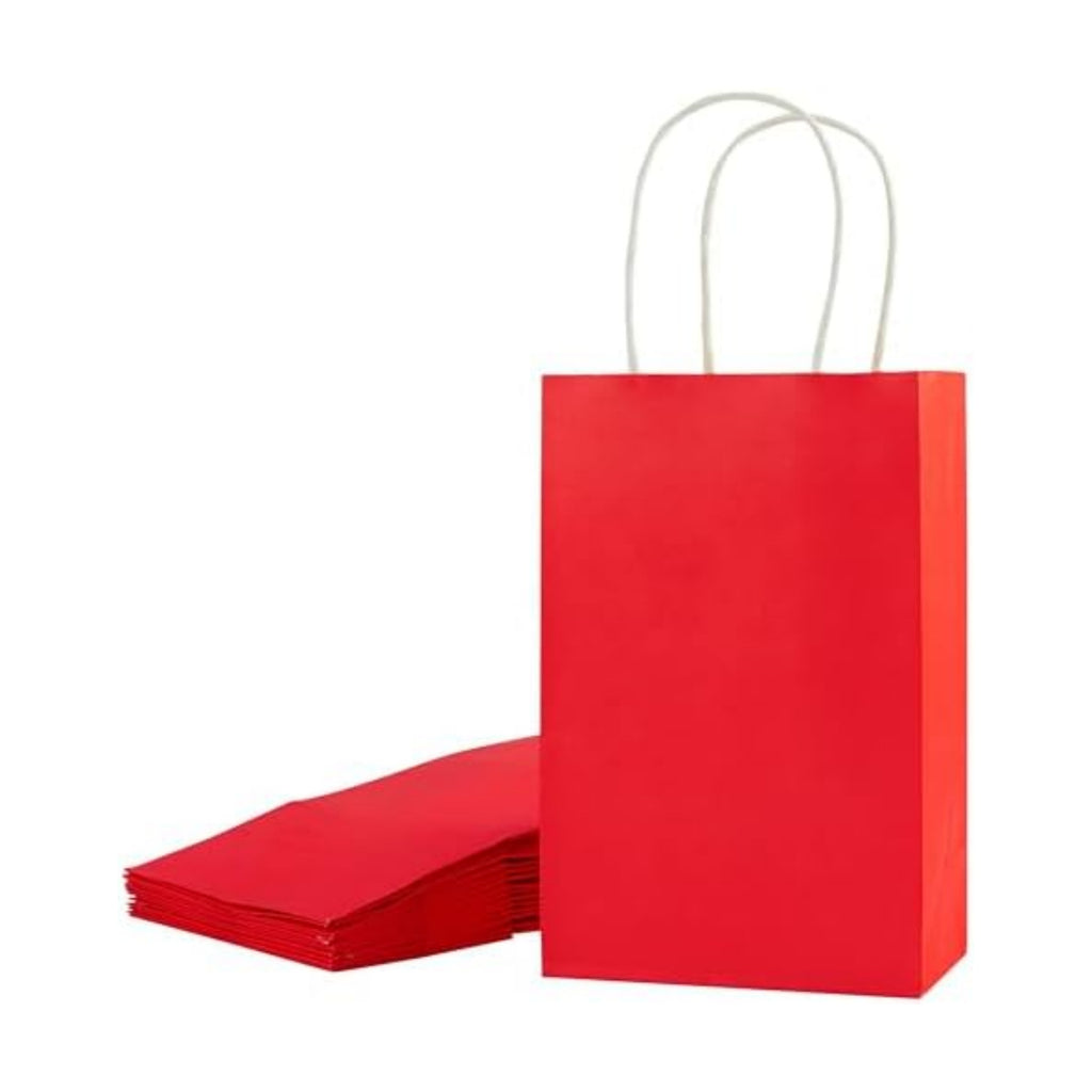 SUNCOLOR 24-Pack Red Gift Bags with Handles, 8" Kraft Paper Goodie Bags for Christmas, Valentine's Day, Birthday Party Favors