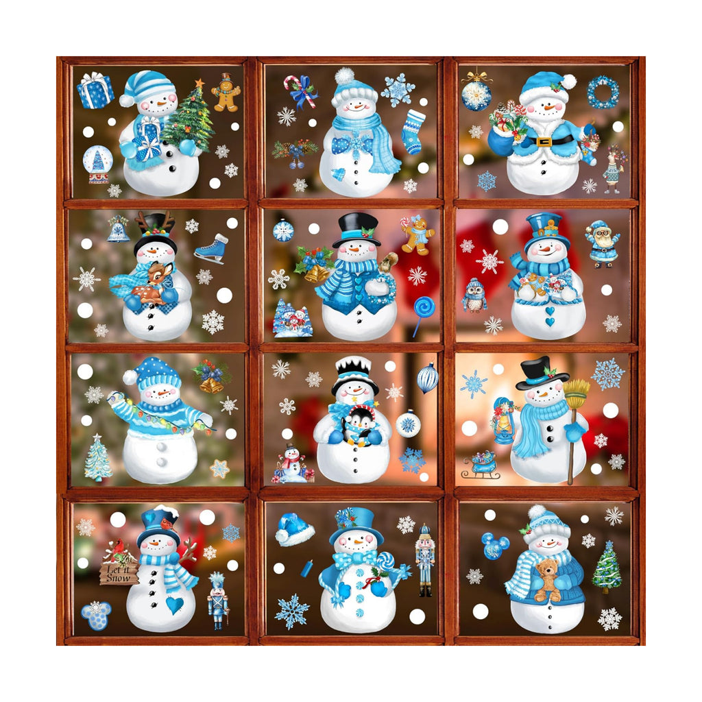 BORAMDO Christmas Window Clings 13 Sheets Snowflake Snowman Decorations
