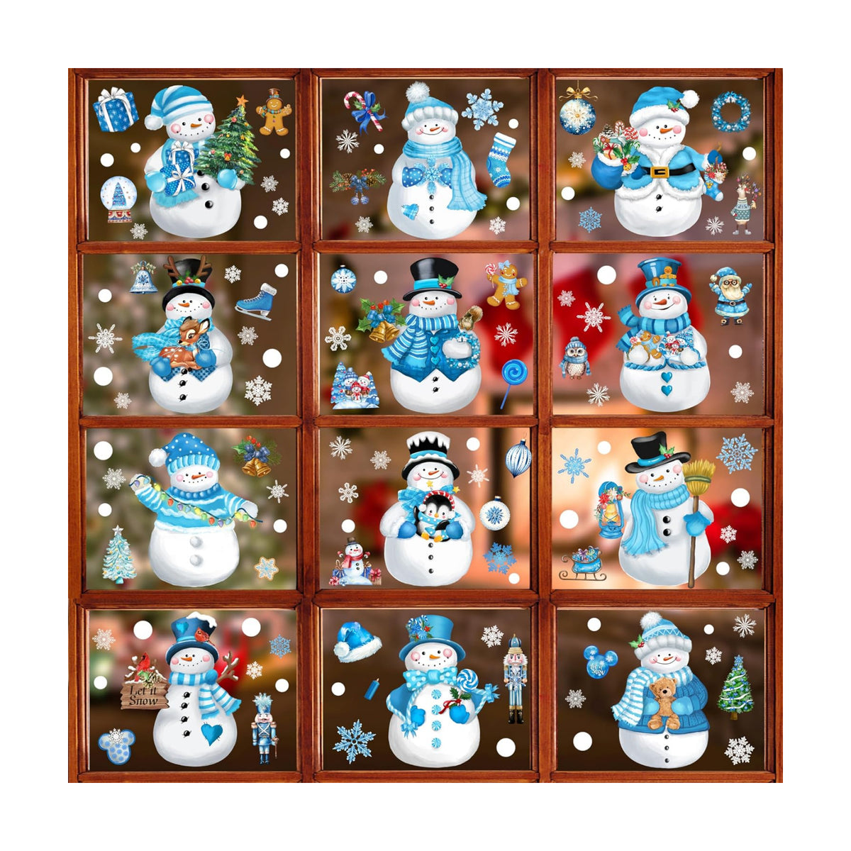 BORAMDO Christmas Window Clings 13 Sheets Snowflake Snowman Decorations