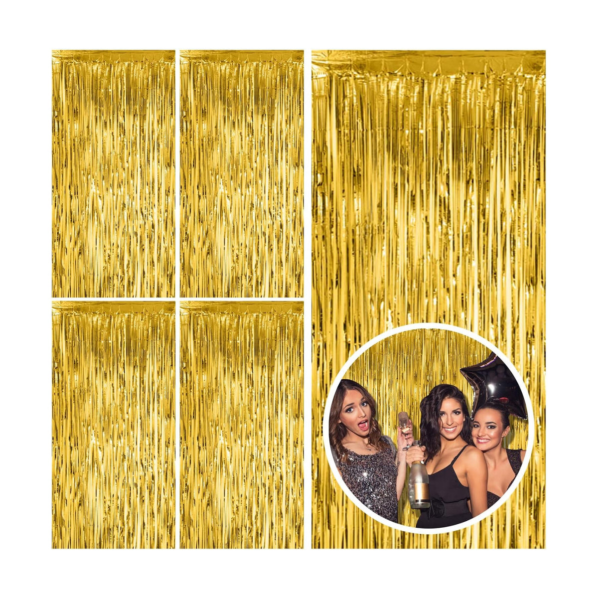 5 Pack Gold Fringe Curtain Backdrop Tinsel Streamers Birthday Party Decorations Christmas Photo Booth Backdrop Halloween New Year Graduation Baby Shower Theme Party Decorations
