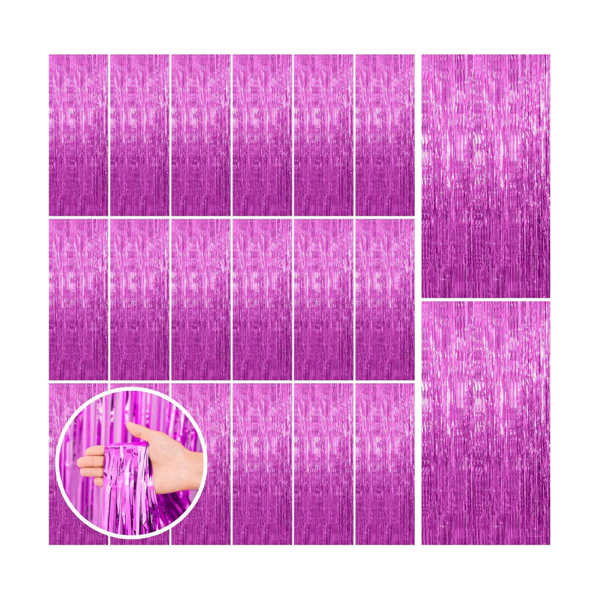 20 Pack Hot Pink Party Decorations - Tinsel Curtain Streamers Foil Fringe Backdrop for Birthday, Christmas, Bachelorette, Graduation, Fiesta Photo Booth